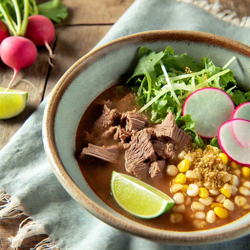 Pozole mit Rindfleisch und Mais