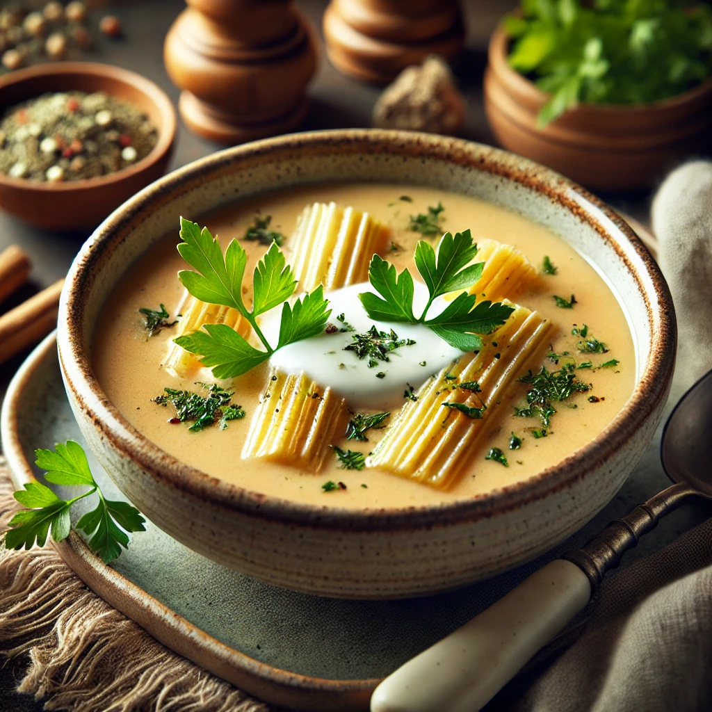 Eine samtige Suppe aus Apfel und Sellerie, perfekt für den Herbst und eine harmonische Vorspeise.